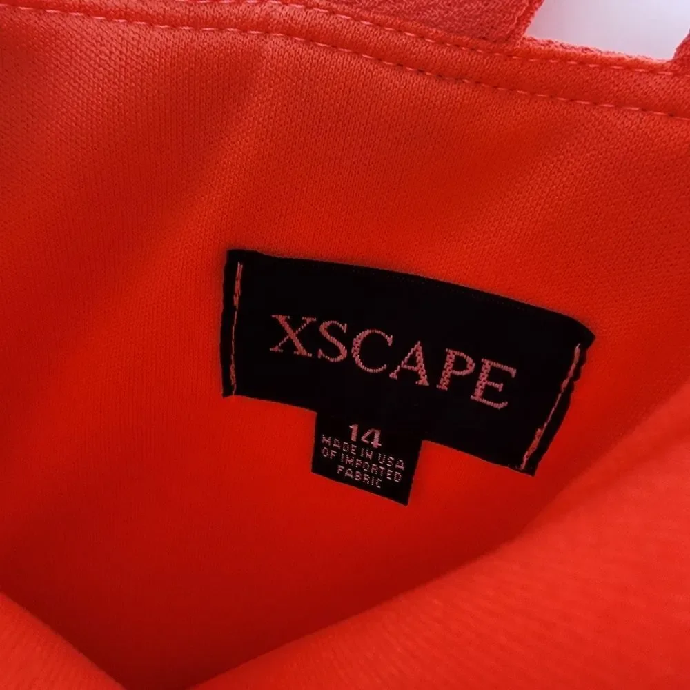 XSCAPE WOMENS 14 Double Strap Crepe Dress Coral HI LOW SLEEVELESS RUFFLE NWT NEW - Picture 8 of 11